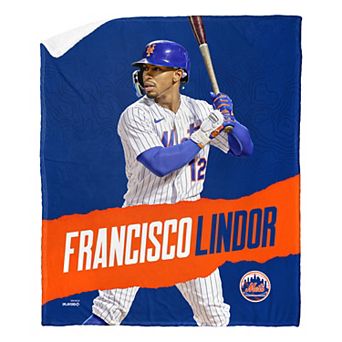 New York Mets Francisco Lindor Portrait Sherpa Throw Blanket