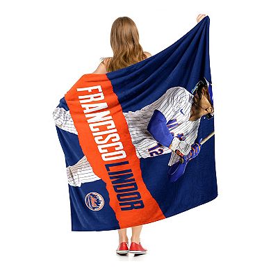 New York Mets Francisco Lindor Portrait Sherpa Throw Blanket