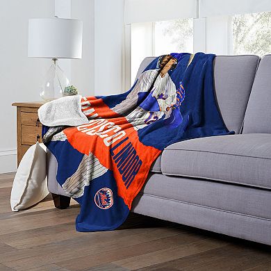 New York Mets Francisco Lindor Portrait Sherpa Throw Blanket