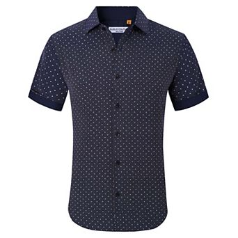 Suslo Couture Mens Four-way Stretch Short Sleeve Polka Dot Shirt