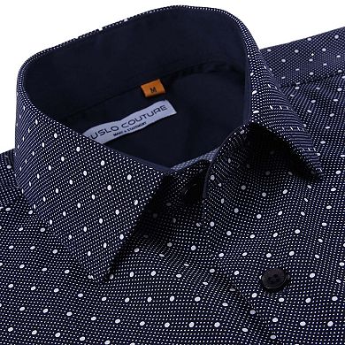 Suslo Couture Mens Four-way Stretch Short Sleeve Polka Dot Shirt