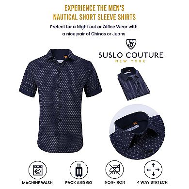 Suslo Couture Mens Four-way Stretch Short Sleeve Polka Dot Shirt