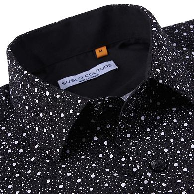 Suslo Couture Mens Four-way Stretch Short Sleeve Polka Dot Shirt