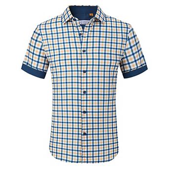 Suslo Couture Mens Four-way Stretch Short Sleeve Polka Dot Shirt