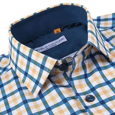 Suslo Couture Mens Four-way Stretch Short Sleeve Polka Dot Shirt