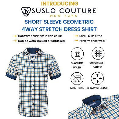 Suslo Couture Mens Four-way Stretch Short Sleeve Polka Dot Shirt