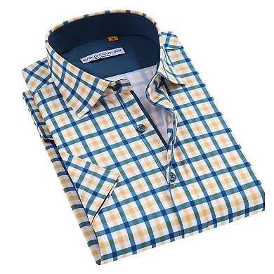 Suslo Couture Mens Four-way Stretch Short Sleeve Polka Dot Shirt