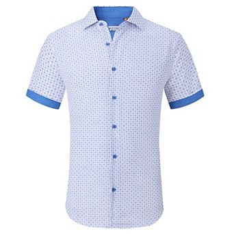 Suslo Couture Mens Four-way Stretch Short Sleeve Polka Dot Shirt