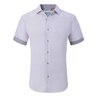 Suslo Couture Mens Four-way Stretch Short Sleeve Polka Dot Shirt