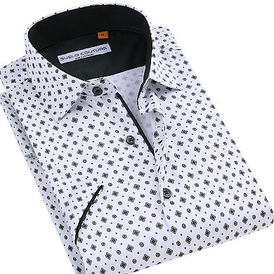 Suslo Couture Mens Four-way Stretch Short Sleeve Polka Dot Shirt