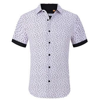 Suslo Couture Mens Four-way Stretch Short Sleeve Polka Dot Shirt