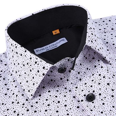 Suslo Couture Mens Four-way Stretch Short Sleeve Polka Dot Shirt