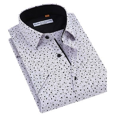 Suslo Couture Mens Four-way Stretch Short Sleeve Polka Dot Shirt