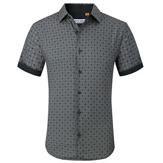 Suslo Couture Mens Four-way Stretch Short Sleeve Polka Dot Shirt