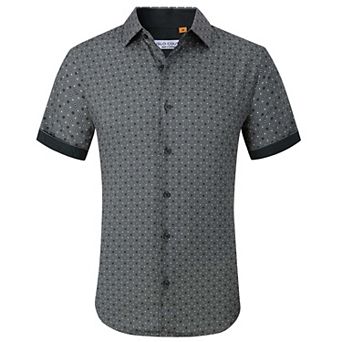 Suslo Couture Mens Four-way Stretch Short Sleeve Polka Dot Shirt