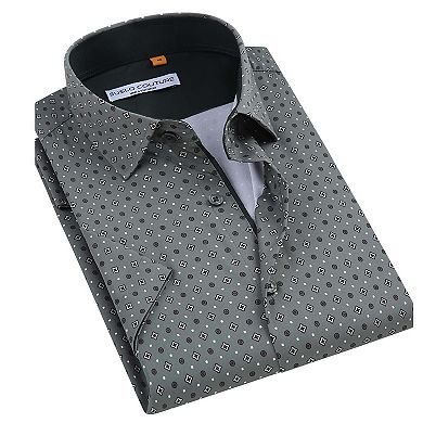 Suslo Couture Mens Four-way Stretch Short Sleeve Polka Dot Shirt