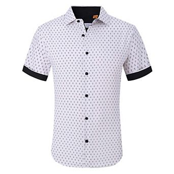 Suslo Couture Mens Four-way Stretch Short Sleeve Polka Dot Shirt