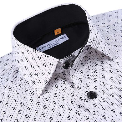 Suslo Couture Mens Four-way Stretch Short Sleeve Polka Dot Shirt