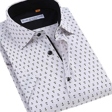 Suslo Couture Mens Four-way Stretch Short Sleeve Polka Dot Shirt