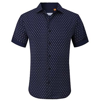 Suslo Couture Mens Four-way Stretch Short Sleeve Polka Dot Shirt