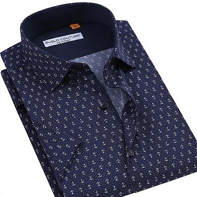 Suslo Couture Mens Four-way Stretch Short Sleeve Polka Dot Shirt