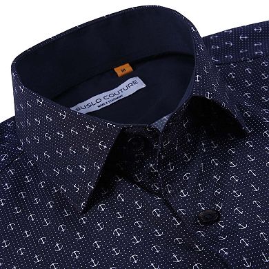 Suslo Couture Mens Four-way Stretch Short Sleeve Polka Dot Shirt
