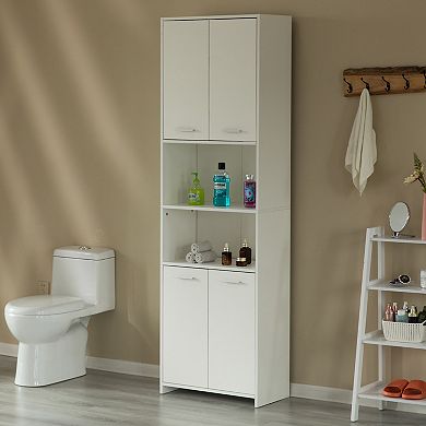 Modern White Standing Bathroom Tall Linen Tower Storage Cabinet