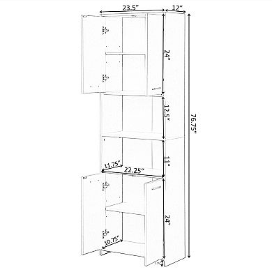 Modern White Standing Bathroom Tall Linen Tower Storage Cabinet