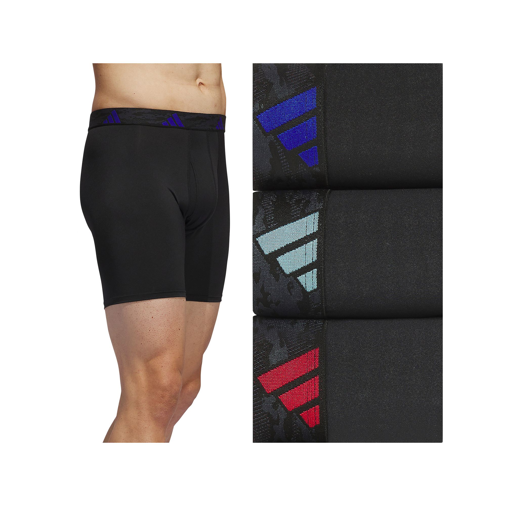 Mens adidas 3-pack Microfiber Boxer Briefs, Size: XL, Black Team Royal Blu