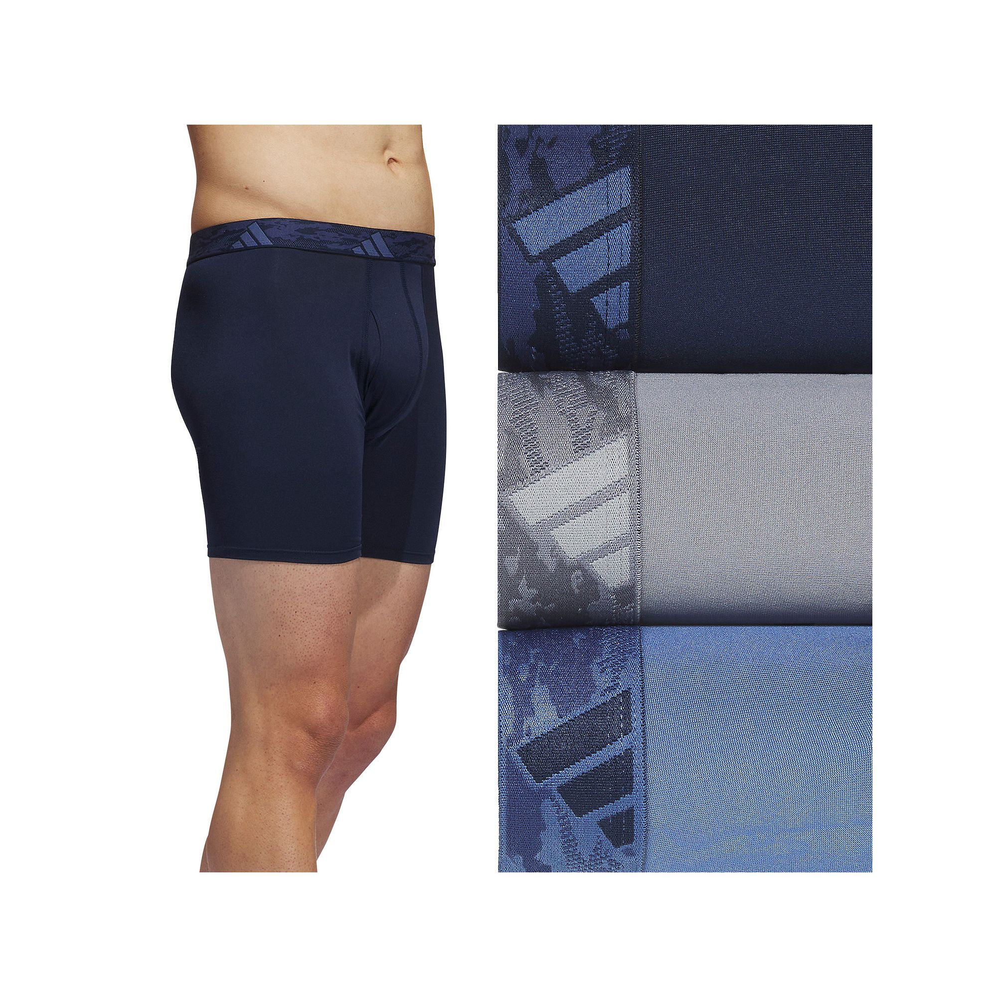 Mens adidas 3-pack Microfiber Boxer Briefs, Size: XL, Collegiate Navy Gray
