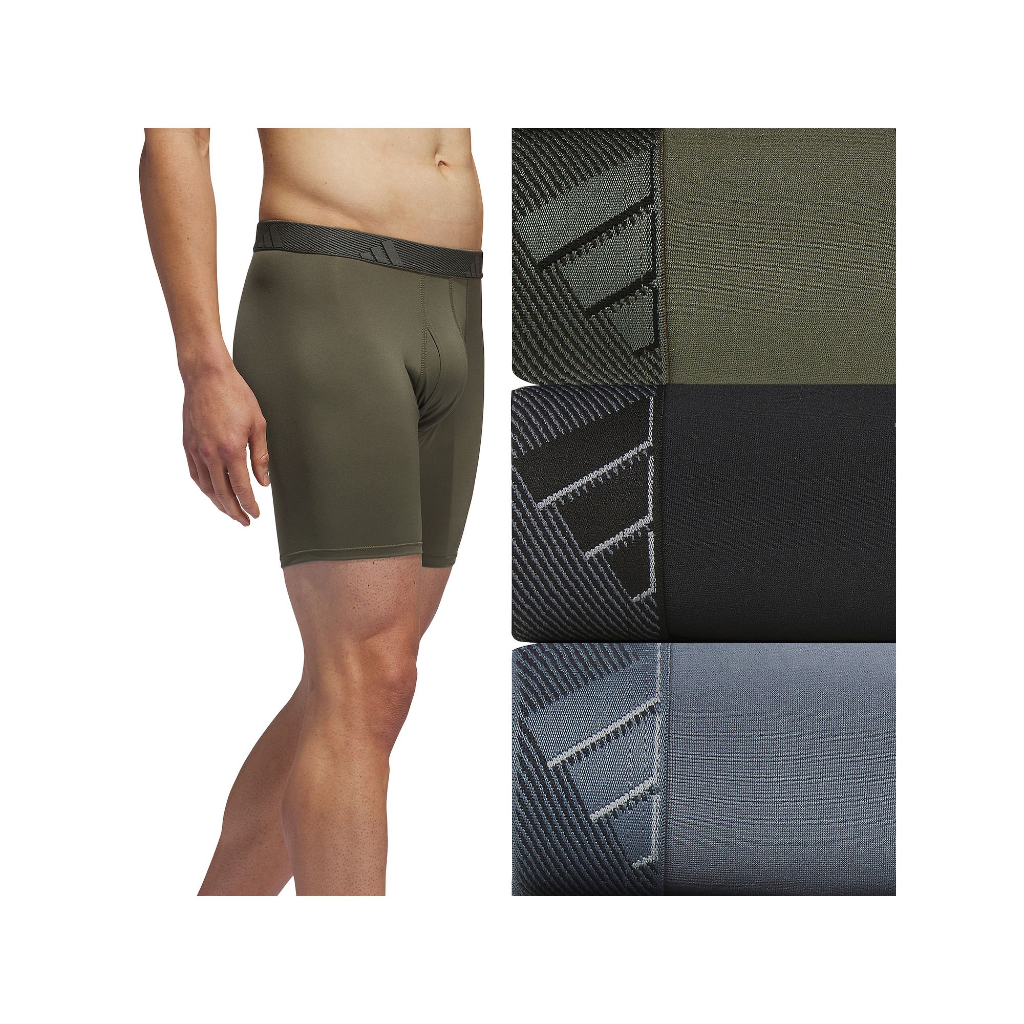 Mens adidas 3-pack Microfiber Boxer Briefs, Size: XXL, Olive Strata Green