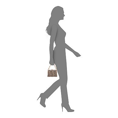 N by Nina Simulated Pearl Drop Chain Animal Print Clutch Bag