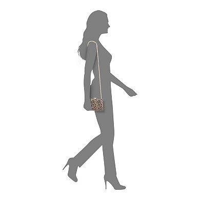 N by Nina Simulated Pearl Drop Chain Animal Print Clutch Bag