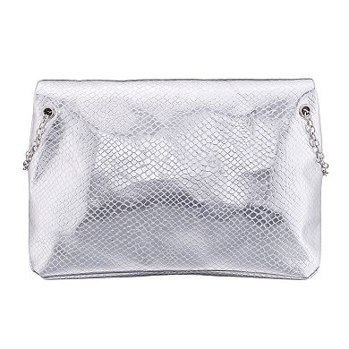 N by Nina Embossed Snake Foldover Flap Crossbody Bag