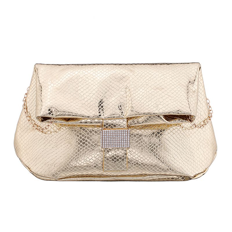N by Nina Embossed Snake Foldover Flap Crossbody Bag, Gold