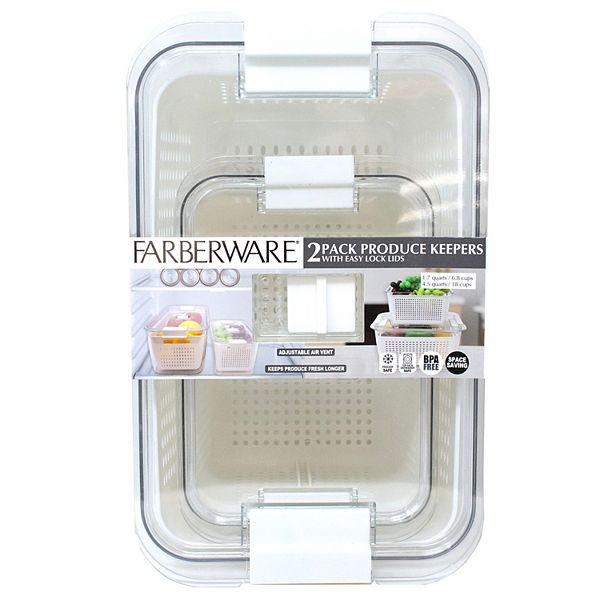 Farberware® Set of 2 Fresh Produce Keepers with Vented Lids - White Trim