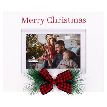 Malden Merry Christmas White Wood With Greens And Ribbon Picture Frame