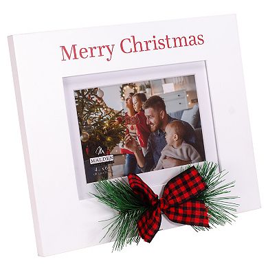 Malden Merry Christmas White Wood With Greens And Ribbon Picture Frame