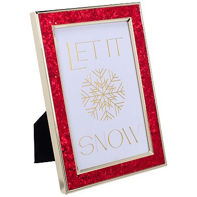 Malden Red Glitter On Gold Metal Holiday Picture Frame