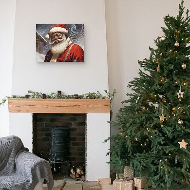Jolly Santa Snowy Christmas Scene Wall Art