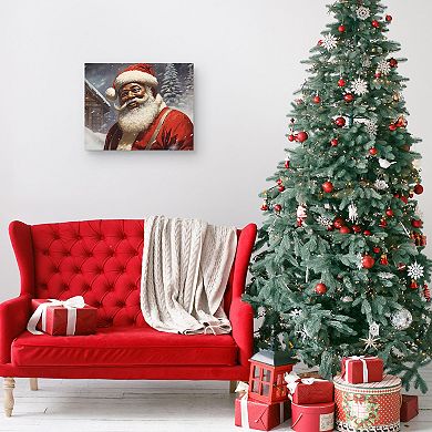 Jolly Santa Snowy Christmas Scene Wall Art