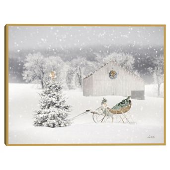 Snowy Sleigh Field Scene Gold-Tone Framed Wall Art
