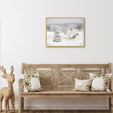 Snowy Sleigh Field Scene Gold-Tone Framed Wall Art