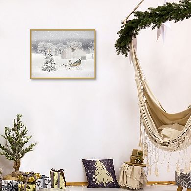 Snowy Sleigh Field Scene Gold-Tone Framed Wall Art