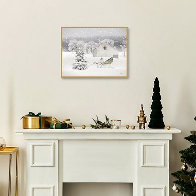 Snowy Sleigh Field Scene Gold-Tone Framed Wall Art