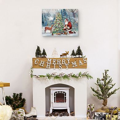 Santa's Outdoor Christmas Tree Gathering Stretched Canvas Wall Art