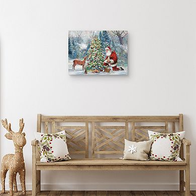 Santa's Outdoor Christmas Tree Gathering Stretched Canvas Wall Art
