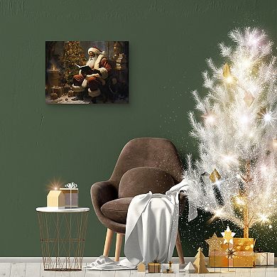 Santa Checking His List Canvas Wall Art