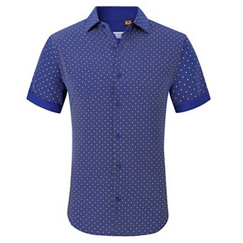 Suslo Couture Mens Four-way Stretch Short Sleeve Polka Dot Shirt