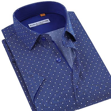 Suslo Couture Mens Four-way Stretch Short Sleeve Polka Dot Shirt
